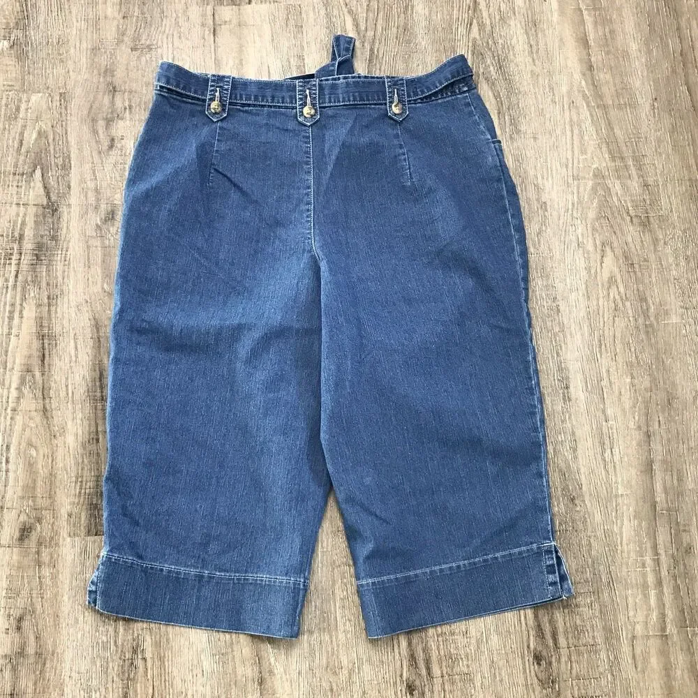 White Stag Long Jean Shorts ~ Sz 8A ~ Blue ~ High Rise ~ 16